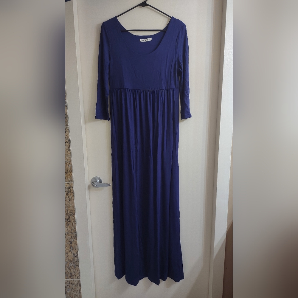 NEW Beachcoco Women's Maternity Maxi Dress 3/4 Sleeve Navy XL - Picture 2 of 4